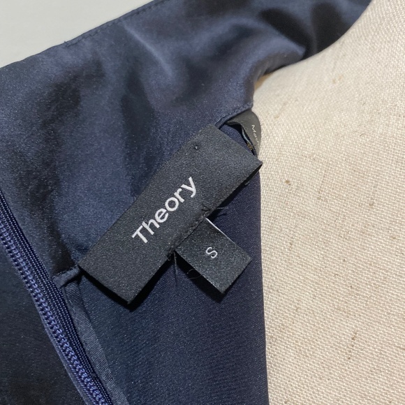 THEORY Navy Blue Short Sleeve V. Neck Mock Neck Top - Picture 3 of 3